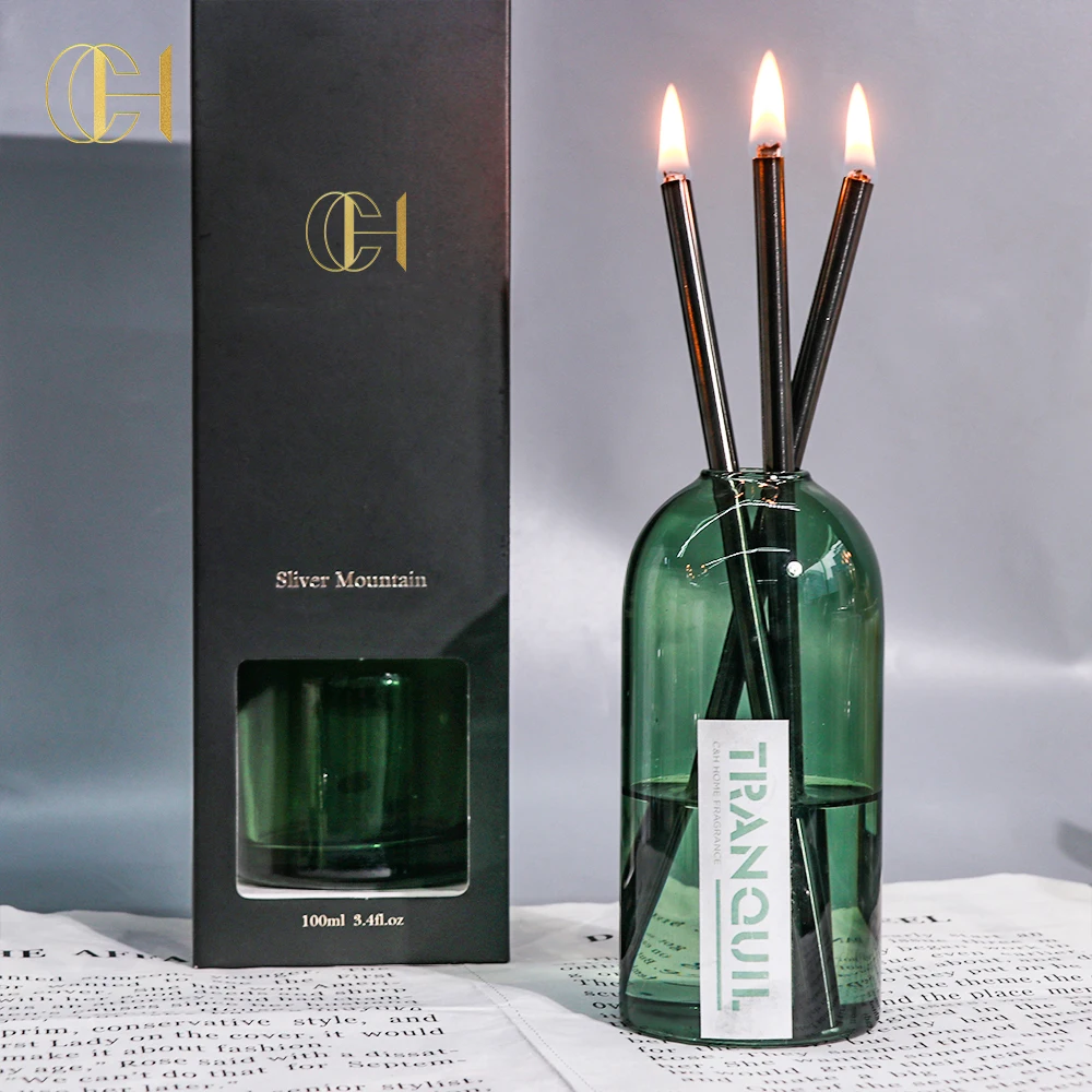 C&H Home Decor High Quality OEM Infinity Liquid Candle Metal Stick Smokeless Candles Glass Oil Candles