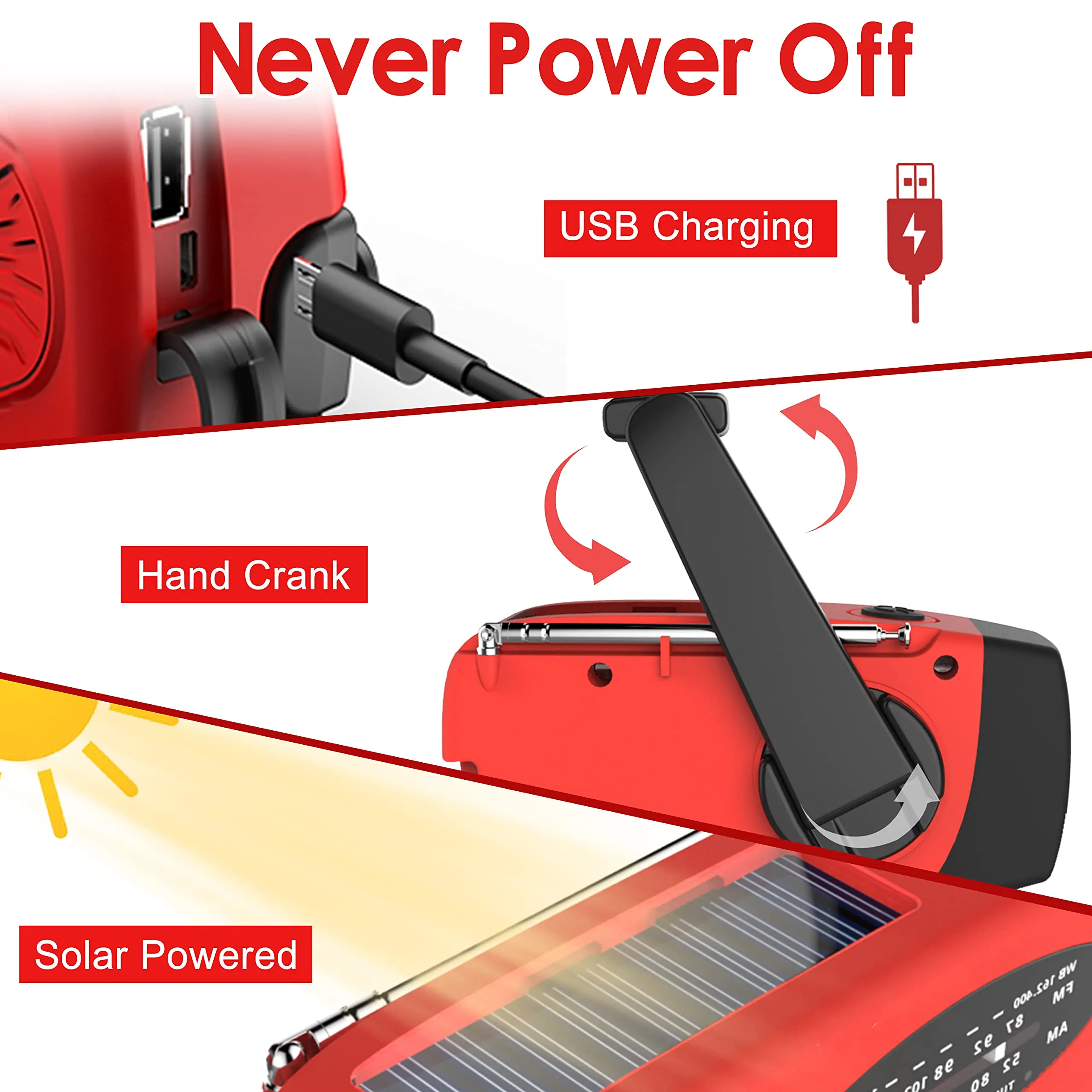 Amazon hot selling FM AM FM WB weather forecast sos alarm light hand crank solar power outdoor adventure portable radio