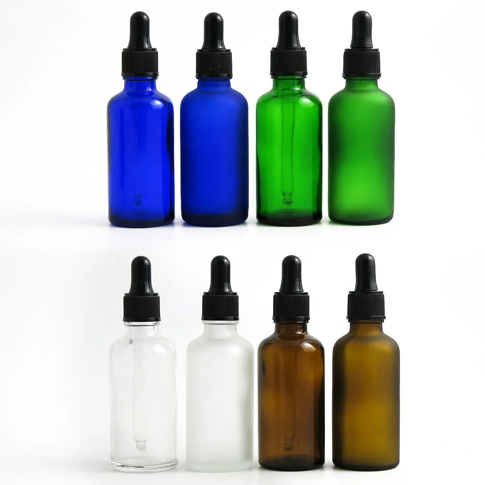 Free shipping Empty 5 10 15 20ml 30ml 50ml 100ml clear amber blue green frost round dropper glass vials essential drop bottle