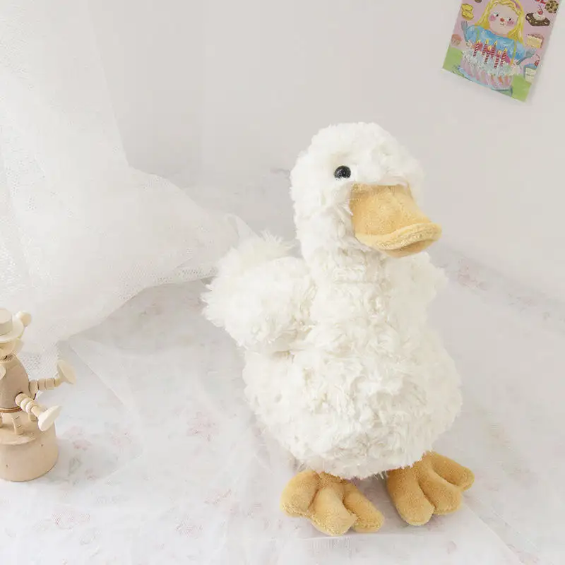 Cute cream swan lifelike animal kids baby doll beige soft stuffed goose plush duck toy