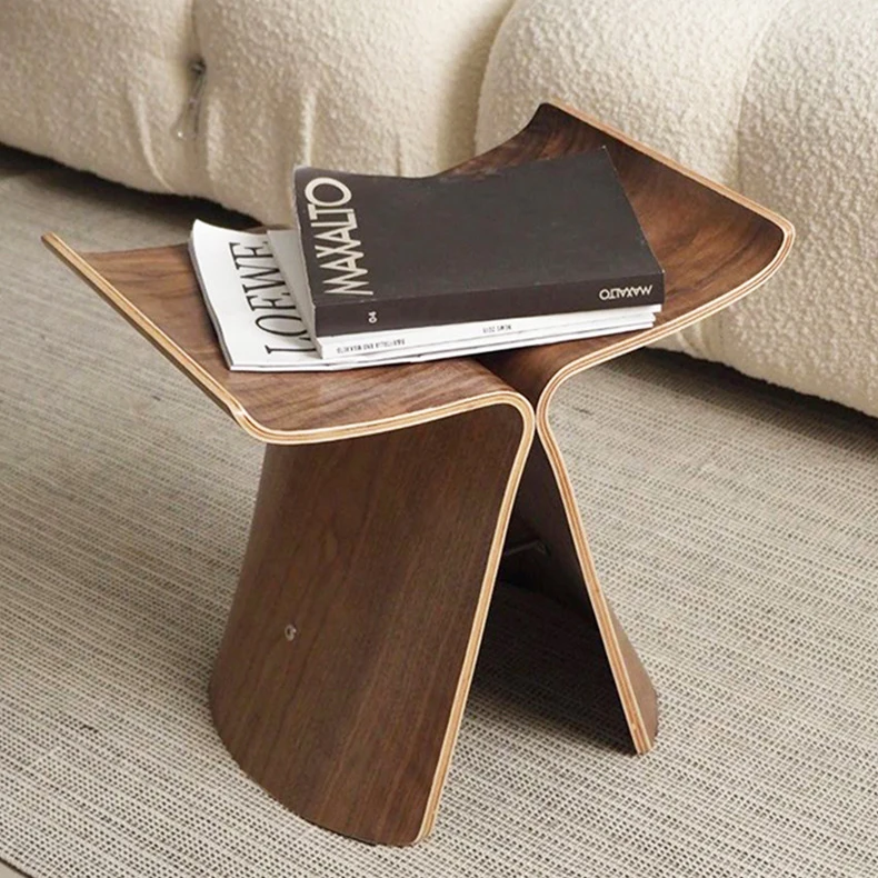 Wholesale Curved Wood Small Stool Modern Outdoor Plywood With Veneer Veneer Bent Plywood Stool CJ-383