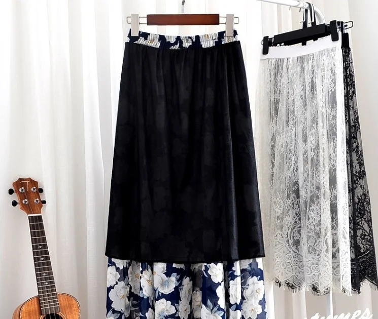 New style  lady clothing free size summer long chiffon floral maxi skirts for women