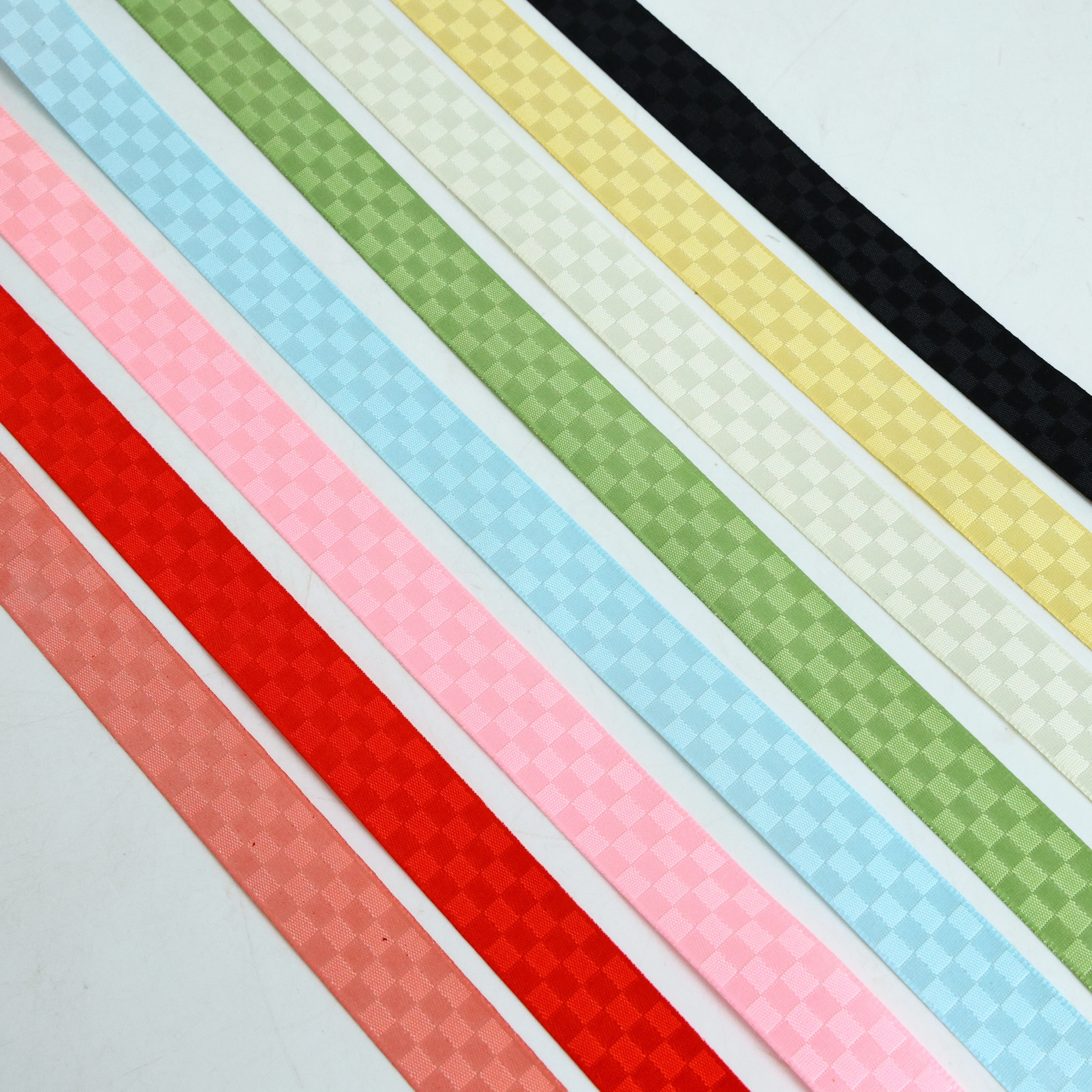 Hot Selling Enping White Checkered Ribbon Gingham Plaid Flower Printed Satin for Festive Gift Wrapping & Garment Accessories