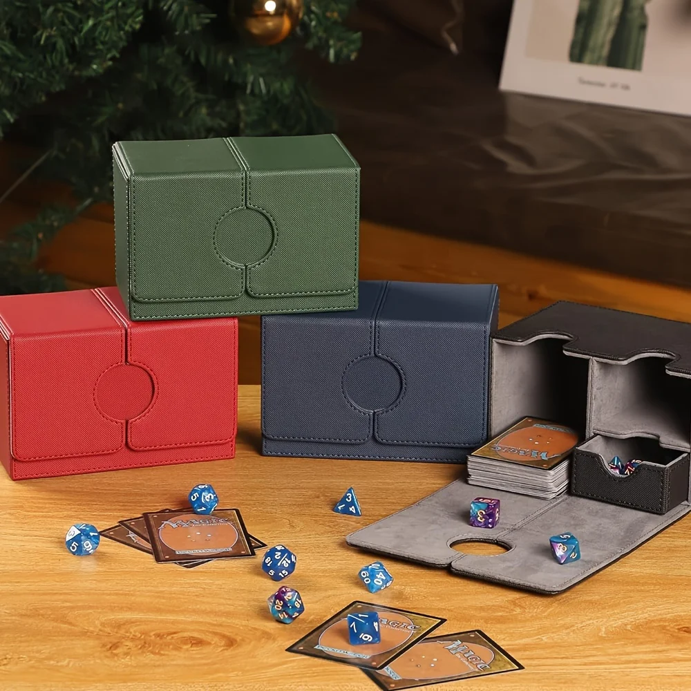 Robust Leather Card Organizer with Lid-200+ Card Capacity Storage Box and Dice Tray for MTG TCG Commander and Trading Games
