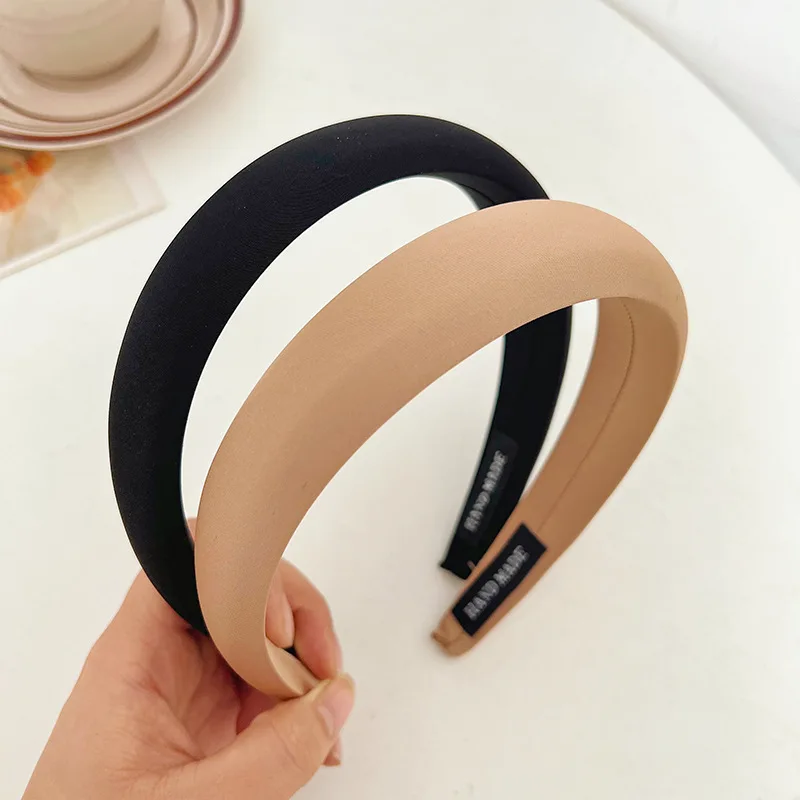 Wholesale Korean Sponge Padded Hair Accessories Solid Color Fabric Handmade Headband For Woman Girls