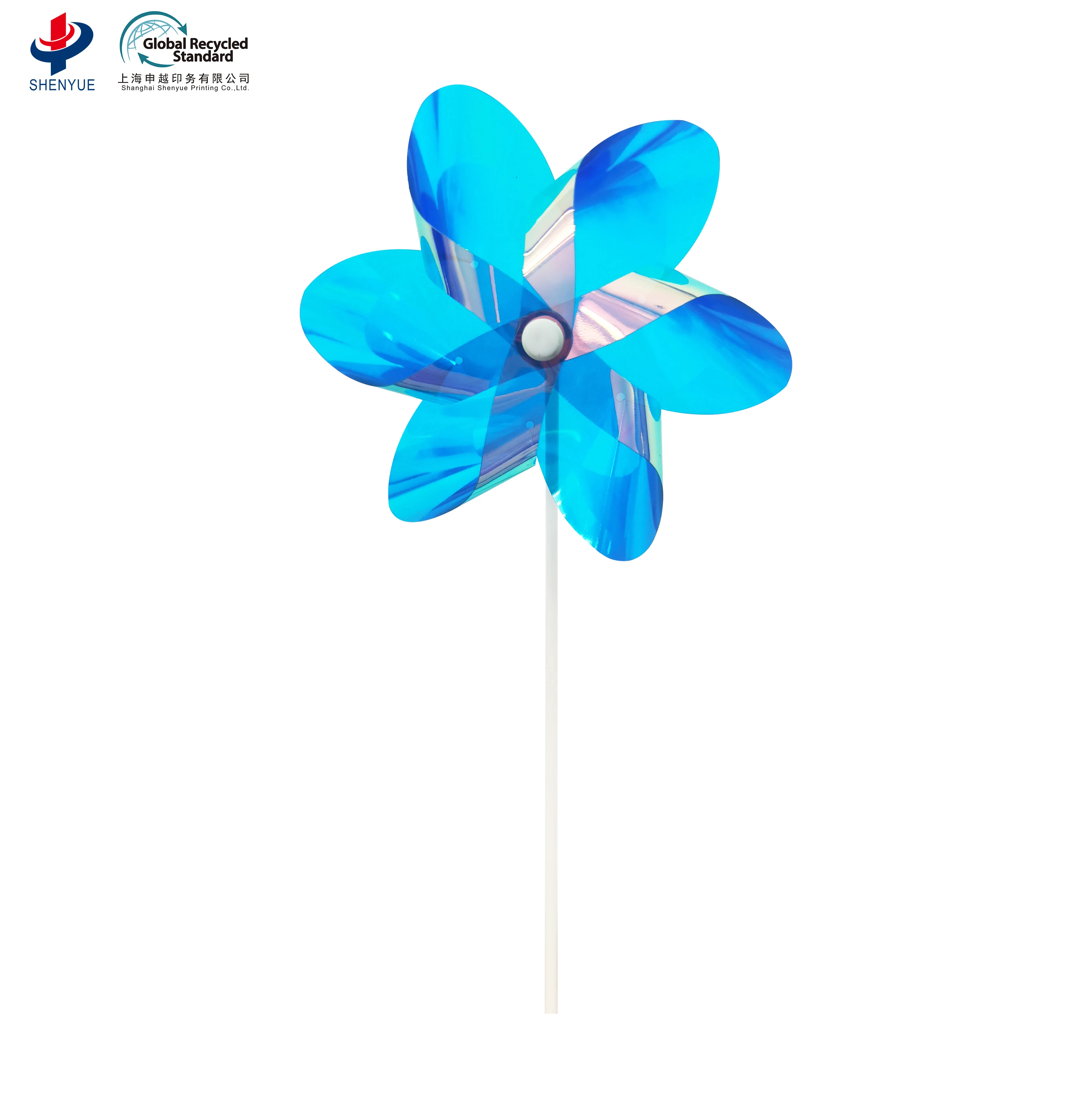 2023 6 leaves new iridescent pinwheel PET eco-friendly garden windmill decor children toy