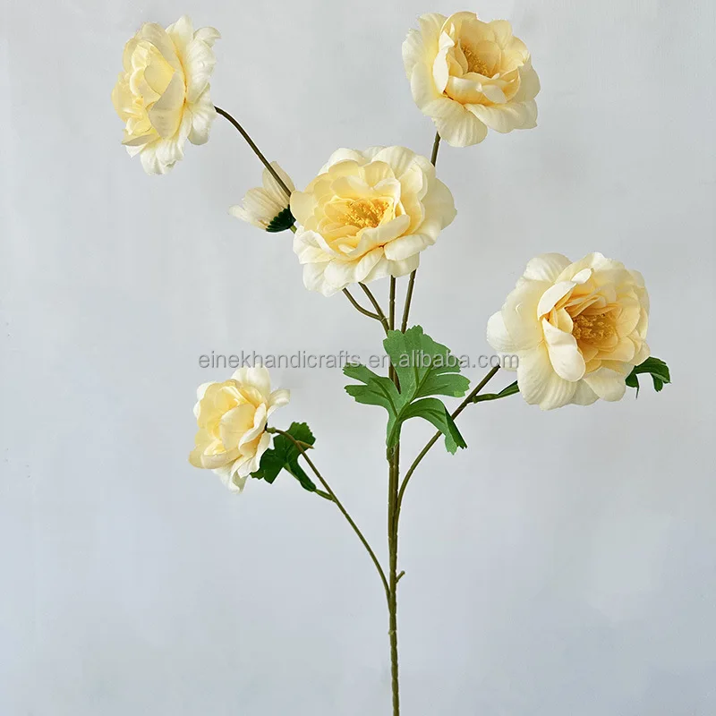 Wholesale long branch 6 heads peony Flower Wedding Decoration Silk Orange Hibiscus Flower Artificial party deco
