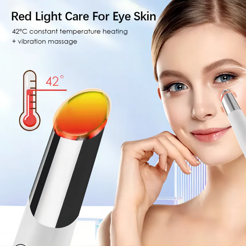 OEM  Heated Eye Facial Massager Red Light Therapy Wand for Dark Circles Puffiness Anti Aging Wrinkles Remover