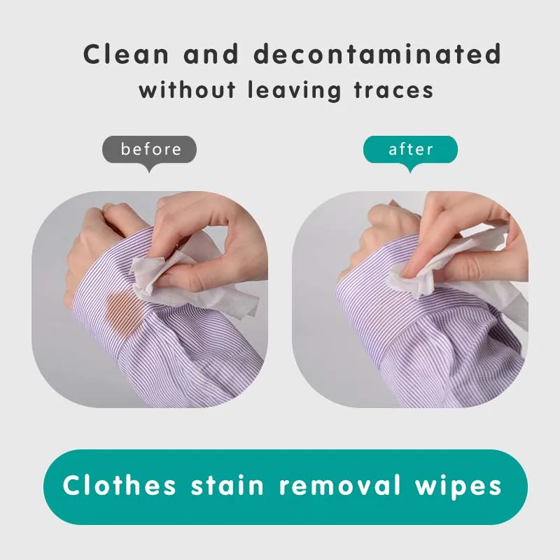 Single Packed Care Easy Quick Remove Stains Wet Wipes Down Jacket Cleaning for Clothes Decontamination Wipes