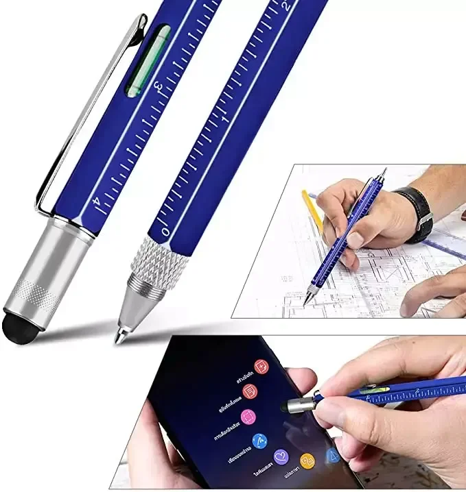 OEM Custom Logo 9 in 1 Multi tool Pen Gift With LED, Stylus, Level, Screwdriver,Bottle Opener,Light
