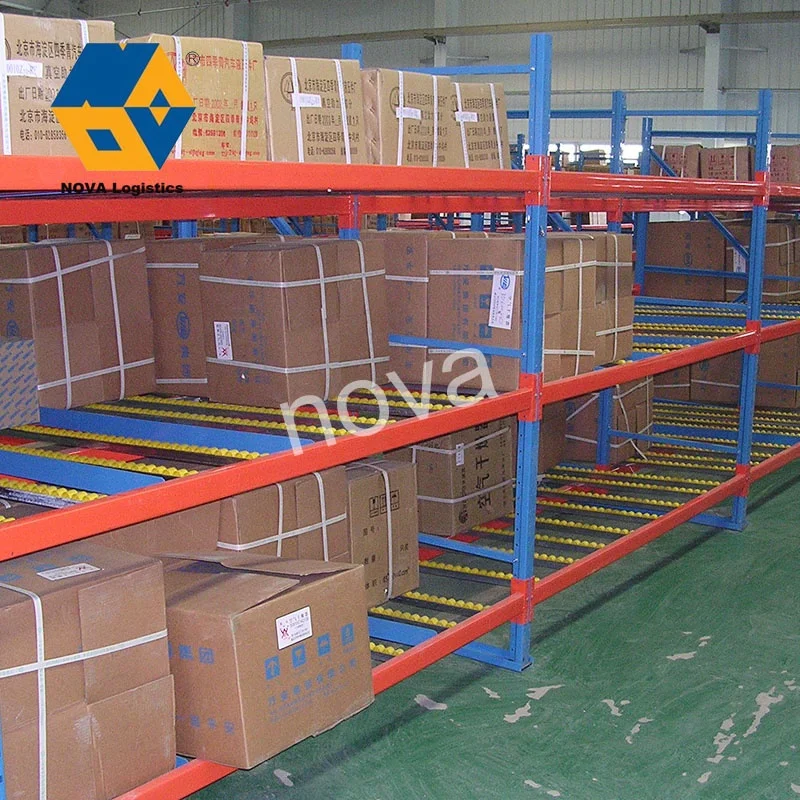 NOVA Cheap Steel Warehouse Storage Shelf, Carton Flow Through Metal Rack System With Rollers/