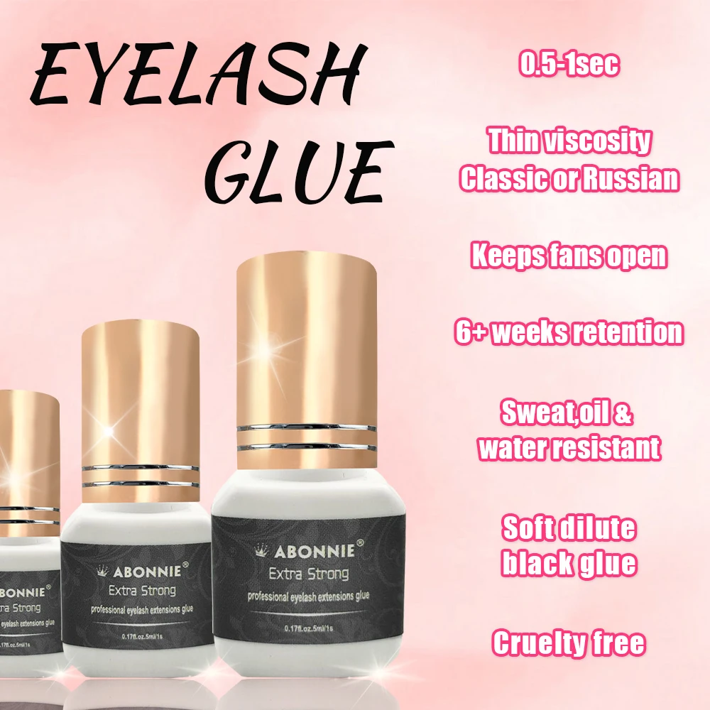 Abonnie wholesale las extension glue adhesive 0.5 sec 1sec dry oil resistant latex free adhesive custom glue eyelash extension