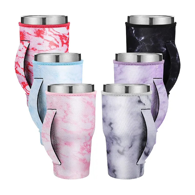 Best-selling 32oz Regular Customized Neoprene coffee cup sleeve with handle Reusable Drink sleeve