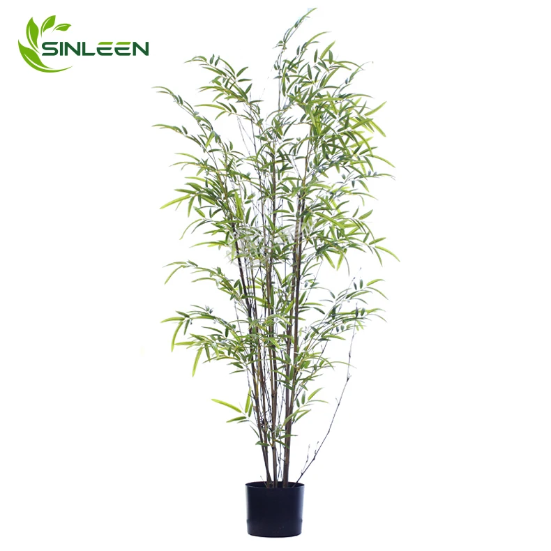 Decorative Outdoor Plastic Leaf  Plant Tree Artificial Bamboo With Real Pole