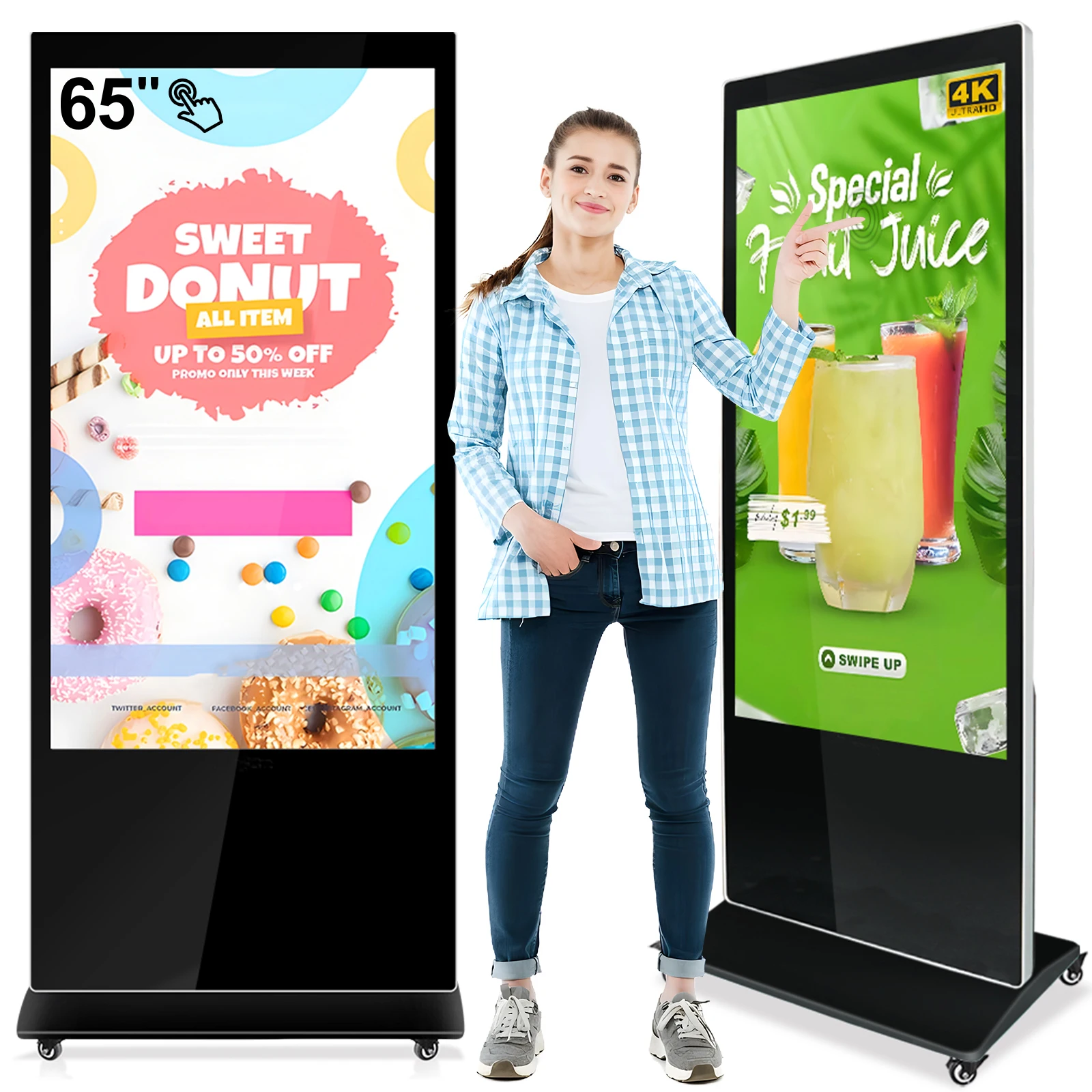 43 55 65 inch LCD Smart Floor standing Kiosk Digital Signage And Displays IPS Touch Screen Kiosk Advertising Totem