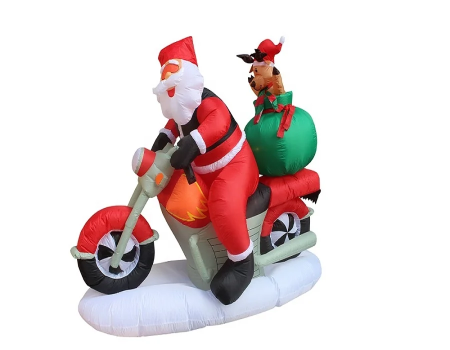 160cm inflatable santa claus riding a motorcycle with a reindeer and internal lights for christmas decoration