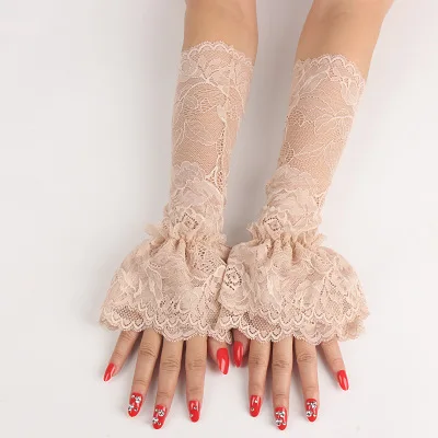 Black and white apricot powder double-layer lace cuff decoration long lace big stretch sweater hand sleeve female