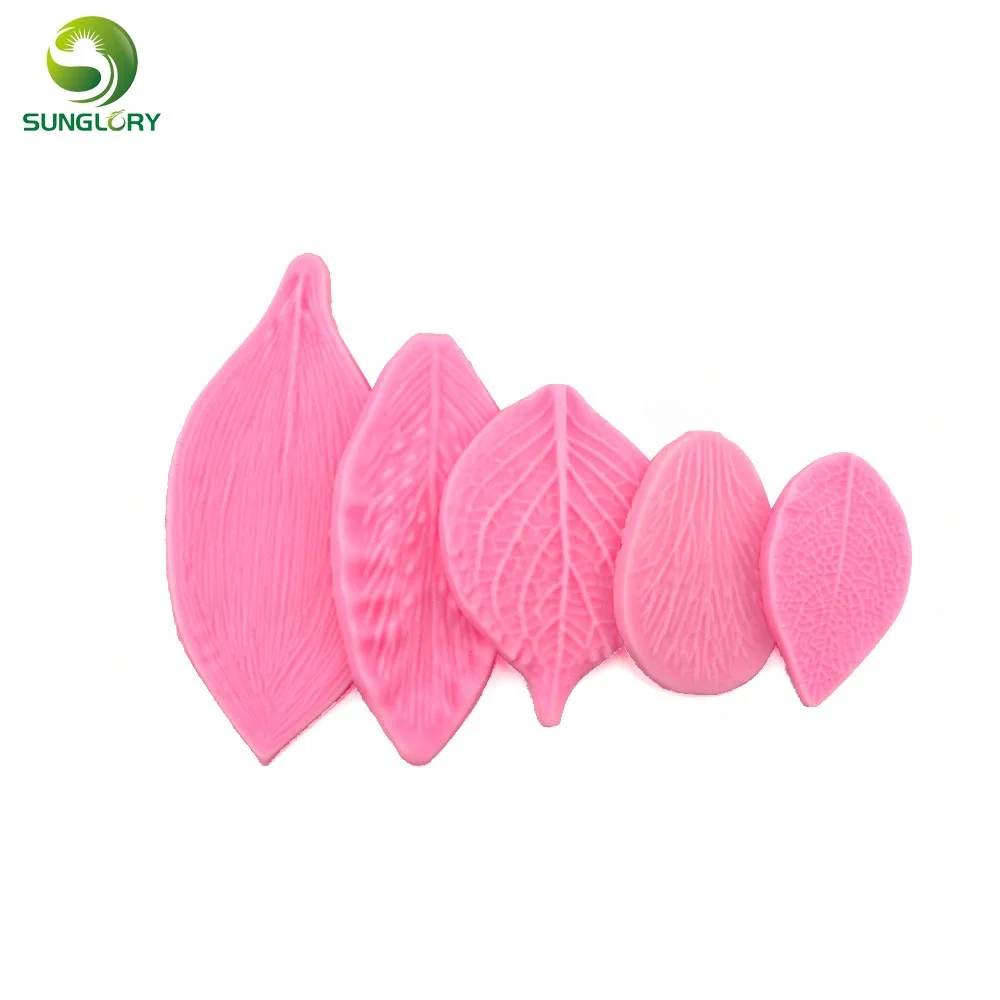 5PCS 3d Leaves Silicone Fondant Mold Leaf Silicone Cake Molds For Baking Silikon Gum Paste Leafage Soap Mold For Cake Decoration