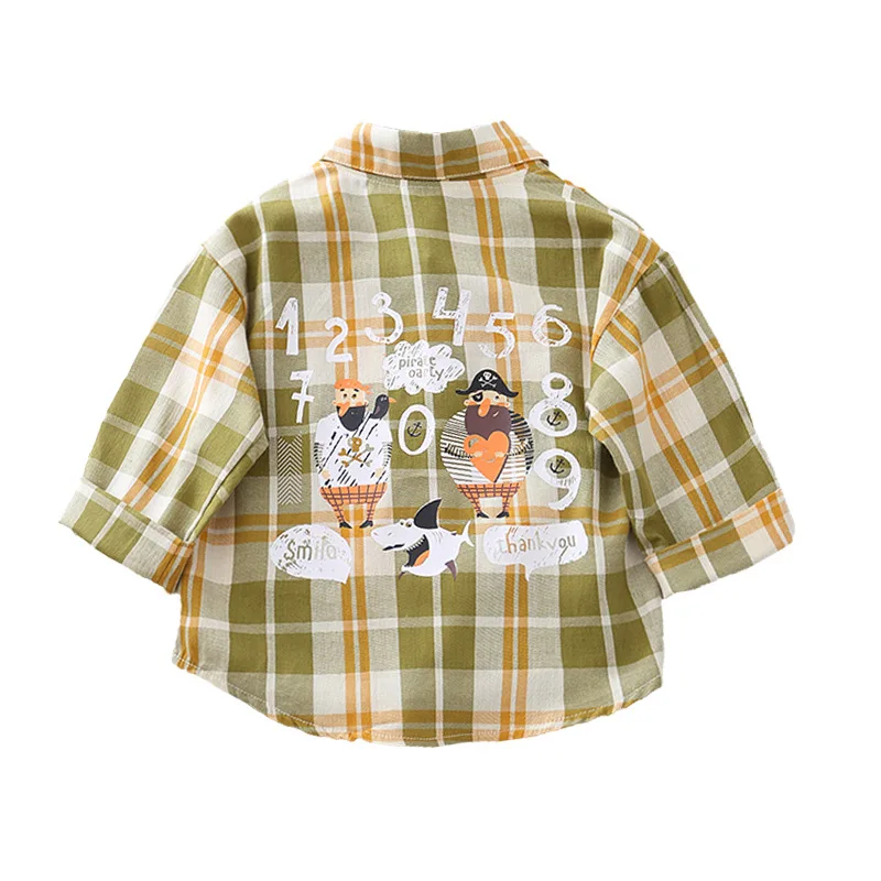 
wholesale children clothes boys cartoon plaid casual shirt spring and autumn cotton shirt kids boy shirts 