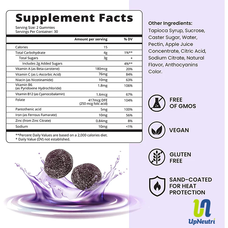 OEM customized gummy Iron with Folic acid and vitamin B6 private label in bulk