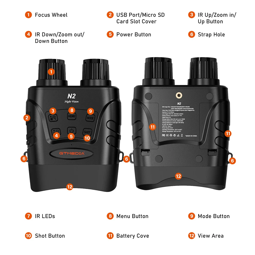 GTMEDIA N2 300 Meters Total Darkness IR Binoculars Infrared Binoculars Night Vision Camera