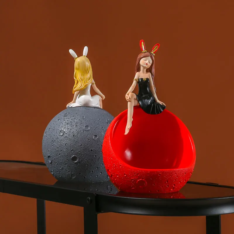 
Nordic creative space rabbit key storage box holder living room dried fruit tray french home decor for home accessories modern 