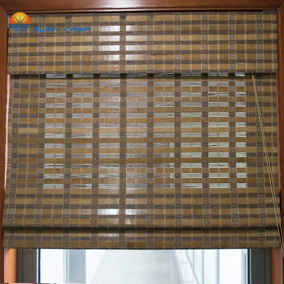 
Rolling Up Roman Style Bamboo Shades Printed Bamboo Blinds Semi-sheer Natural Made Shutter With Valance No.BB_DPS 