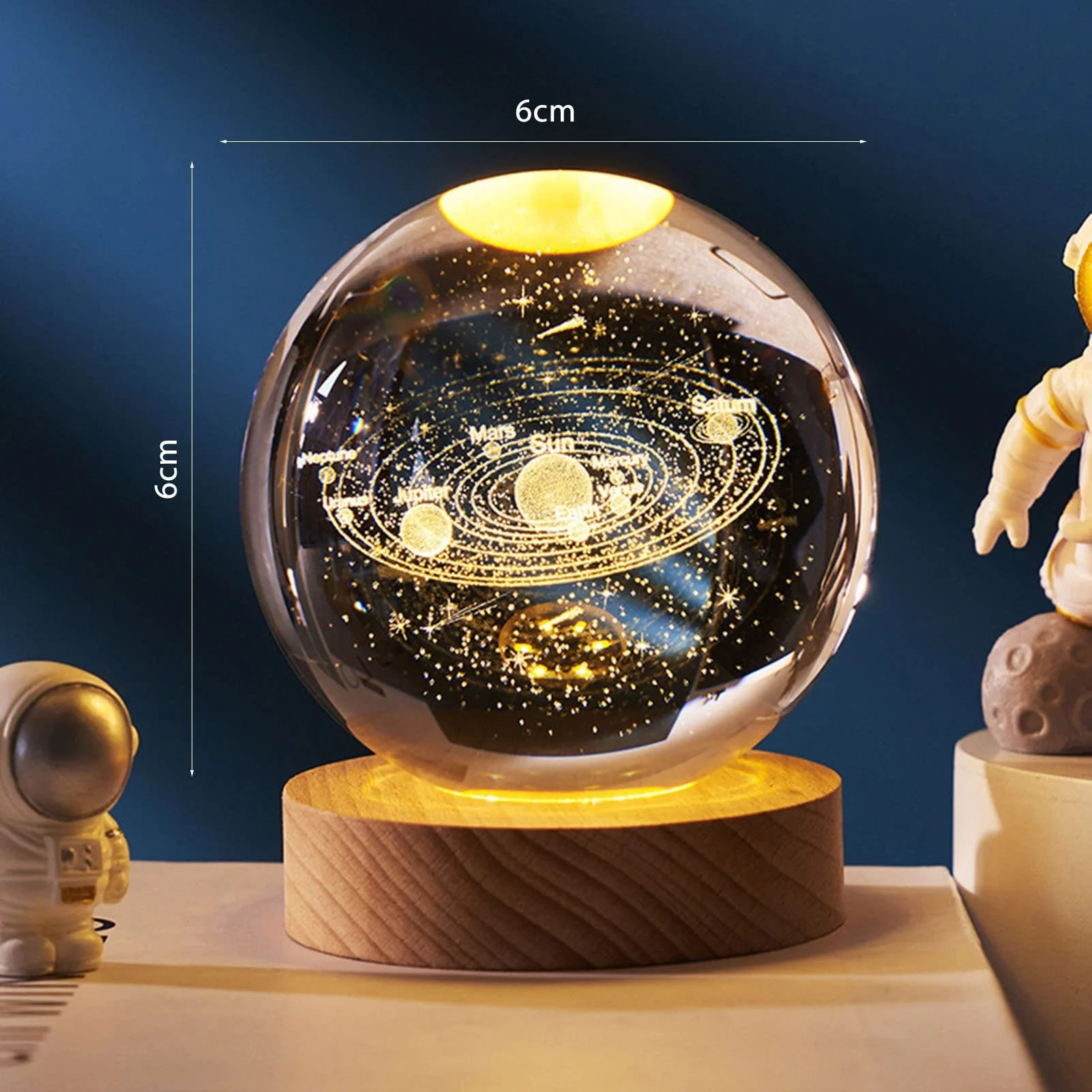 2.35-Inch Magical 3D Saturn Night Light Carved 60mm Crystal Globe Kids Bedroom Decor Teens Space Decor Birthday Gift Decolamp