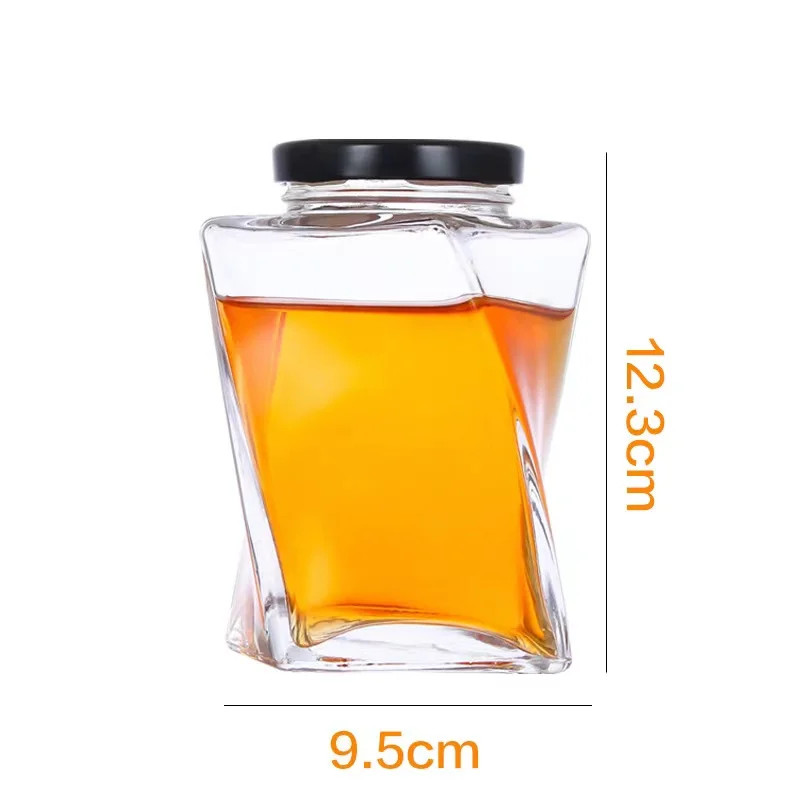Polygon Storage Jar Empty Honey Jars Food Pickle Jam Glass Twist Shape 360ml 420ml Kitchen Storage Bottles & Jars Carton Clear