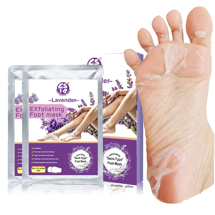 Private Label Exfoliating  Foot Peel Mask Baby Soft Feet Skin Care Peeling Calluses Smooth Natural Lavender Foot Peel Mask
