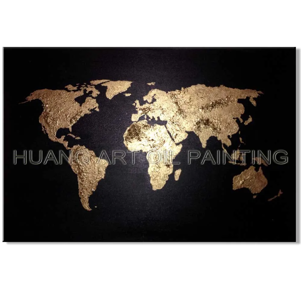 Hand-painted High Quality Modern Golden Abstract World Map Landscape Oil Painting on Canvas Wall Oil Painting for Living Room