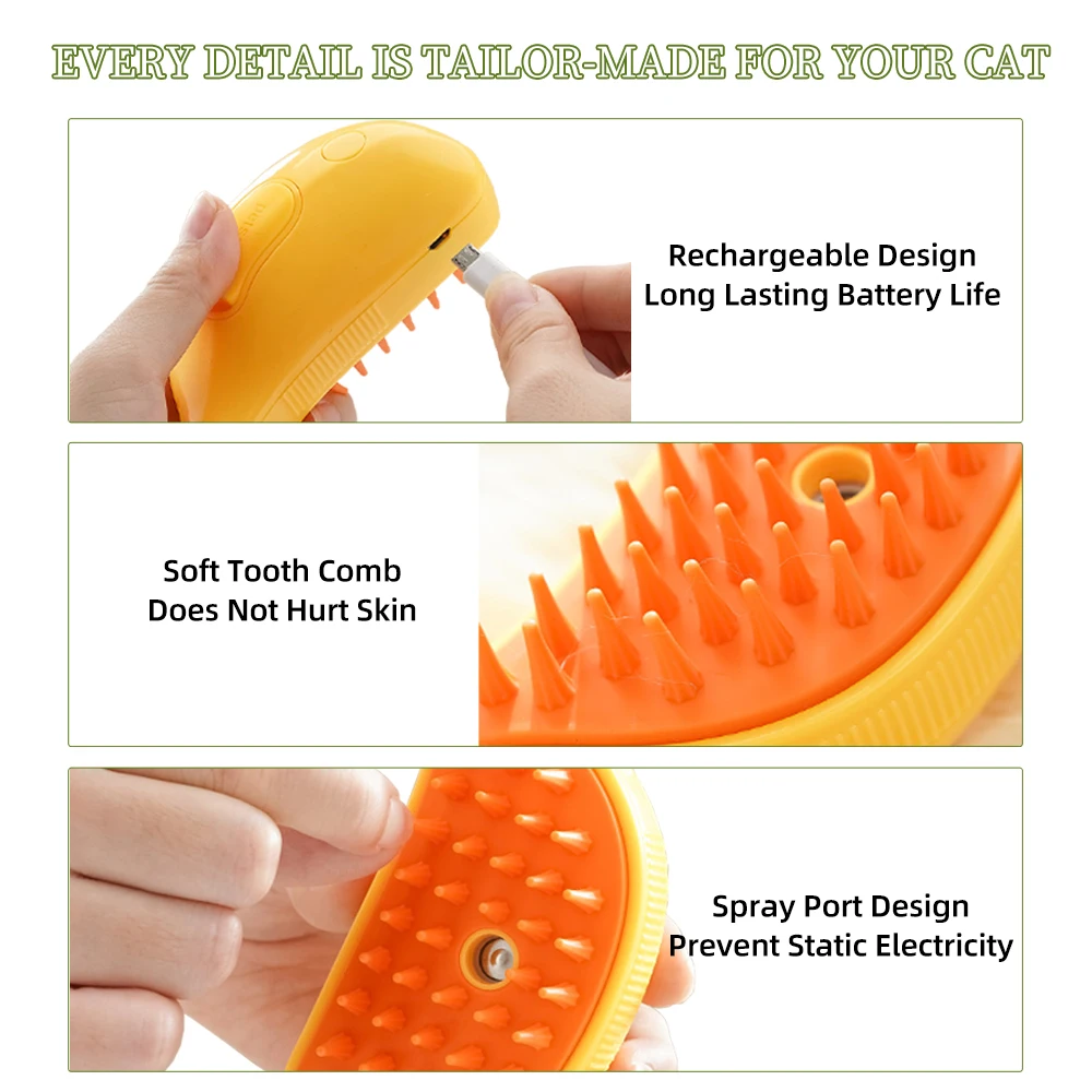 Cat Steamy Pet Hair Cleaner Brush 3 in 1 Steam Brush for Cats
