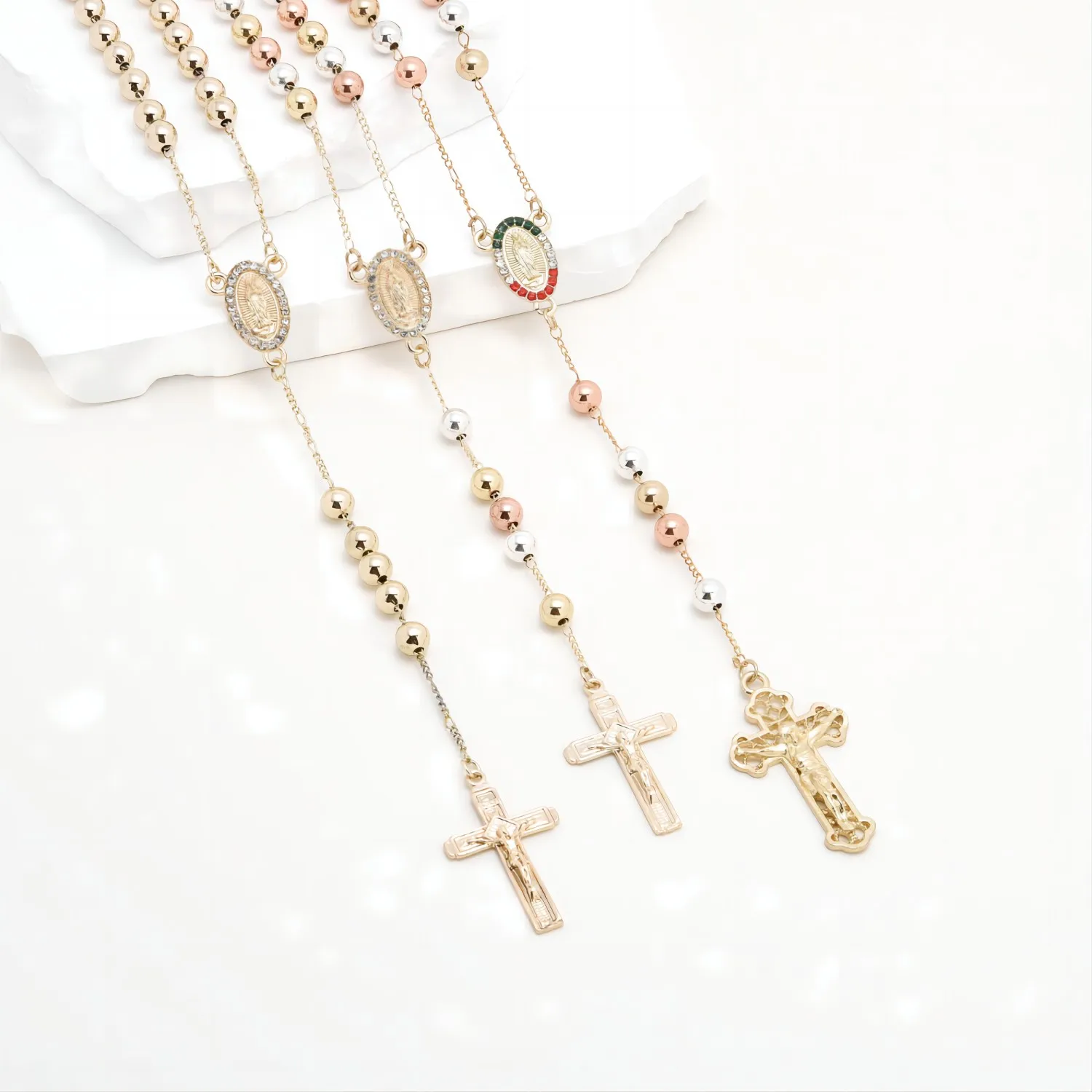 Elfic religious accessories rosary bead chain christian jewelry necklace cross necklace gold plated jewelry