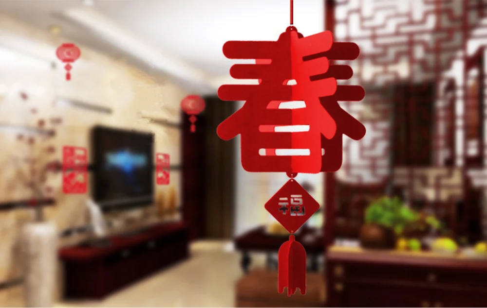 Chinese Style New Year Spring Festival Felt Cloth Festive Lanterns Decorations 3D Blessing Knot Flower Fortune Hanging