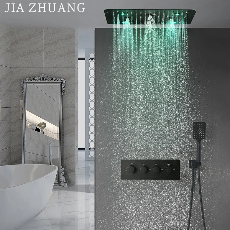 American New Style grifo de ducha 3 Hole Matt Black Modern Bathroom Led Shower Set Faucets
