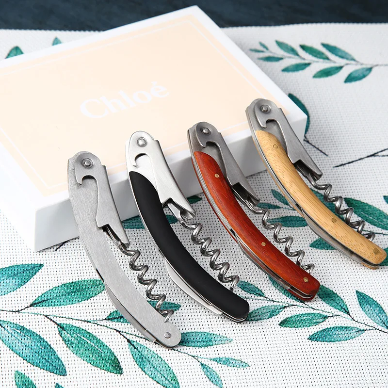 Professional 4 In 1 Wood Bamboo Beer Wine Sommelier Corkscrew With Foil Cutter