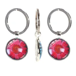 Colored Preserved Flower Metal Backing Single Side Crystal Glass Keychain