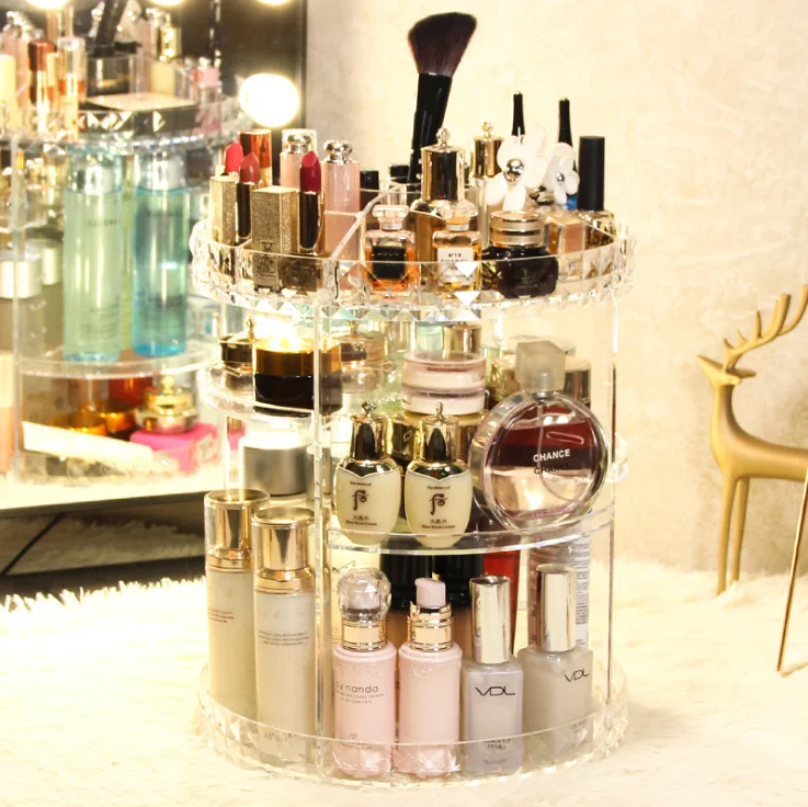 Hot sale 360 degree rotation cosmetic storage box acrylic cosmetic storage box