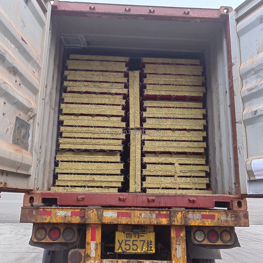 Waterproof Rock Wool Sandwich Panel Wall High Density Rock Wool Sandwich Panel Heat Insulation Rock Wool Insulation Panel