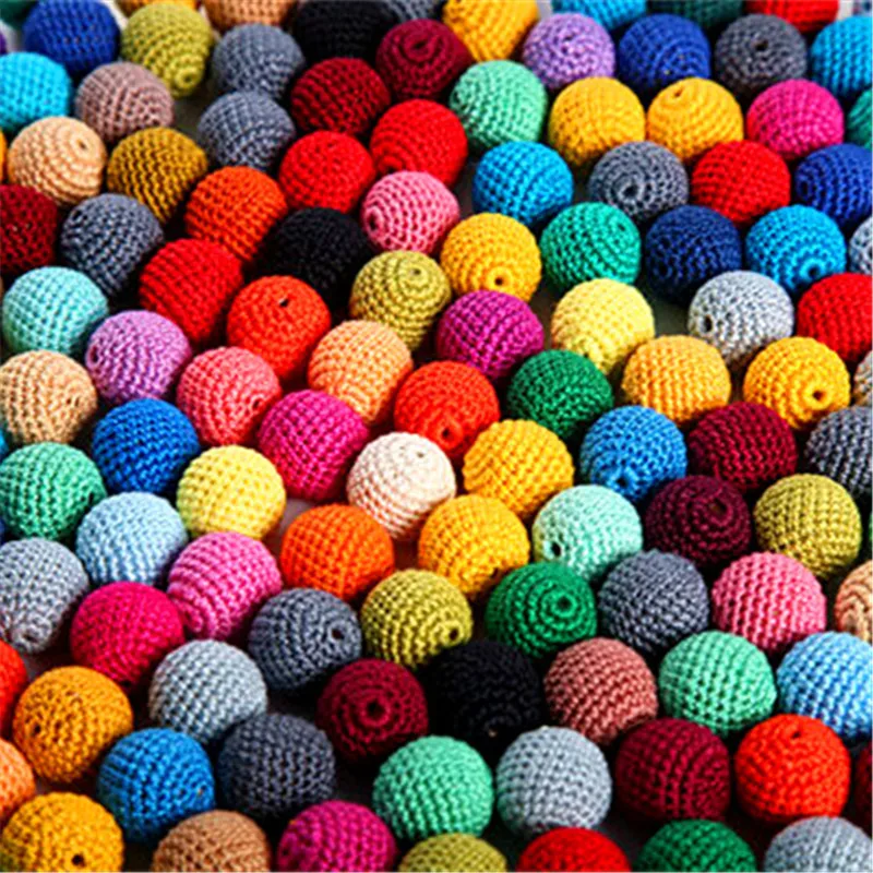 30mm Wholesale Big Size Cotton Crochet Beads Wood Bead For Baby Necklace