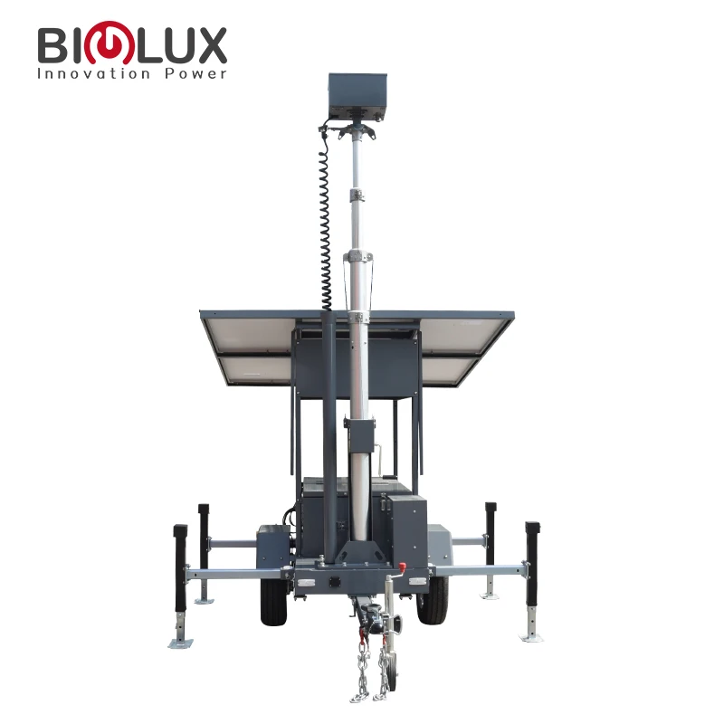 Hot Seller Full autonomy Installation Free 2 Panels Mobile Solar Power Surveillance CCTV Trailer For Outdoor Security