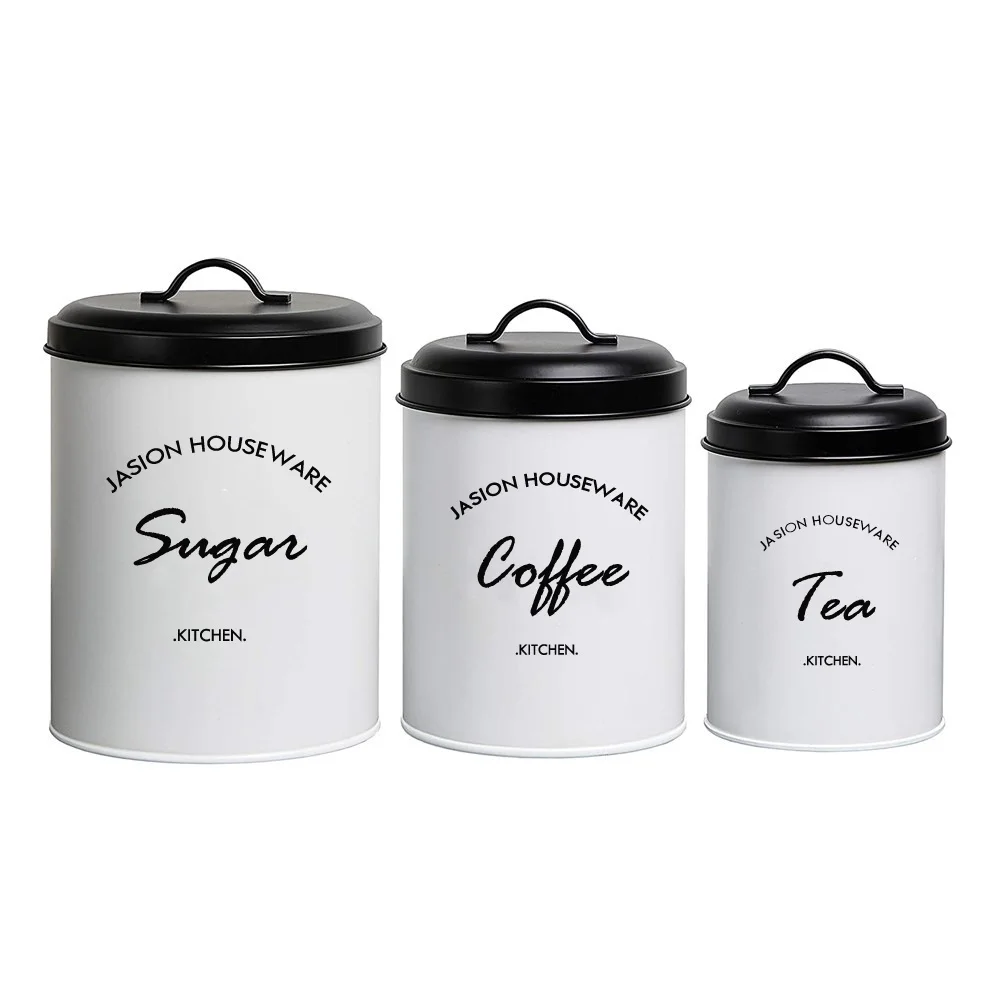 Custom Kitchen Snacks Storage Containers Set of 3 Metal Jar Tea Coffee Sugar Canisters Safe Food Storage Jars for the Kitchen