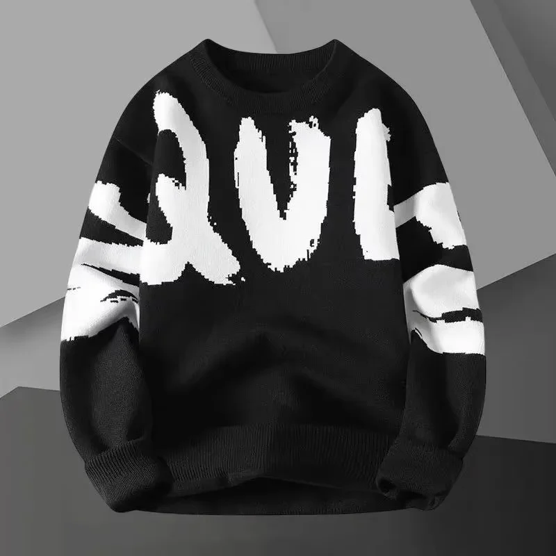 Custom LOGO OEM & ODM men sweater pullover Jacquard Knitted top winter crew neck jumper men knitwear custom knit sweater