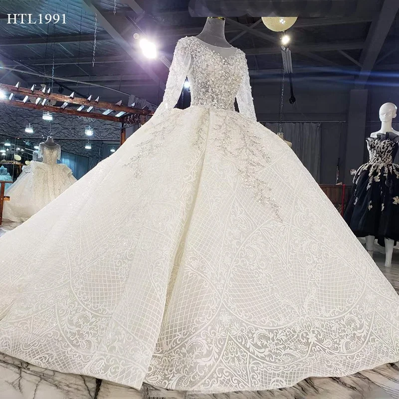 
Jancember AHTL1991 sexy heavy beaded off-shoulder bling dubai luxury gown bridal wedding dress 