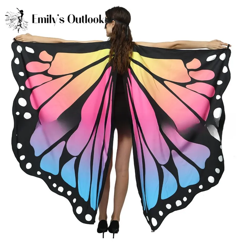 Women Butterfly Wings Cape One Side Halloween Fairy Costume Party Accessory Bellydance Cosplay Dress Up Beach Scarf Big Size