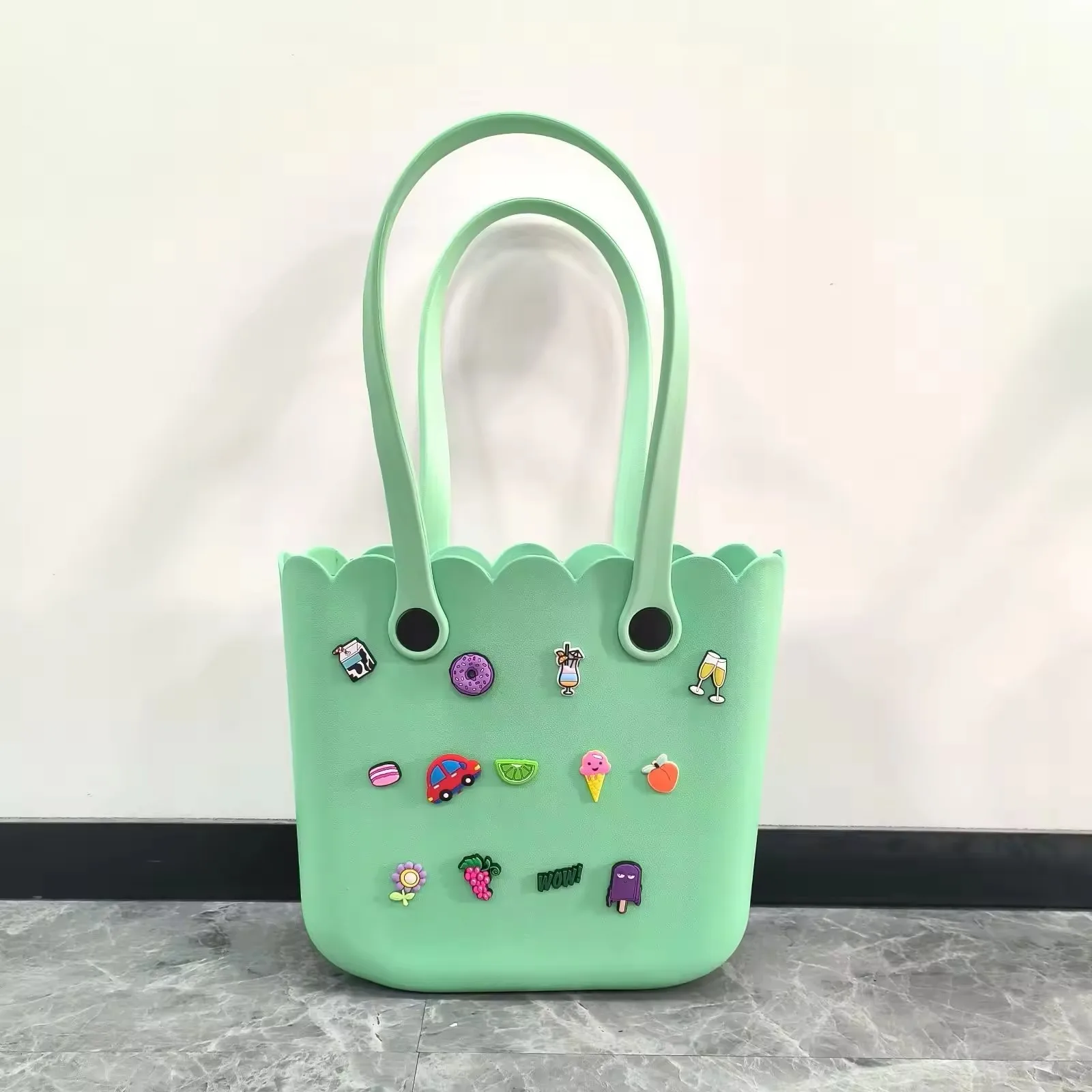 Rubber Silicone Summer Beach Tote Bag with Holes Candy EVA Ladies Handbags Bucket  Unisex Flower Bag Lady Bag Open