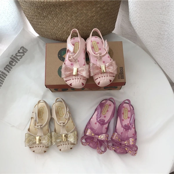 2021 Melissa with Children Vintage Bow Jelly Sandal Roman Beach Girl Waterproof and Non-Slip Shoes Casual Shoes
