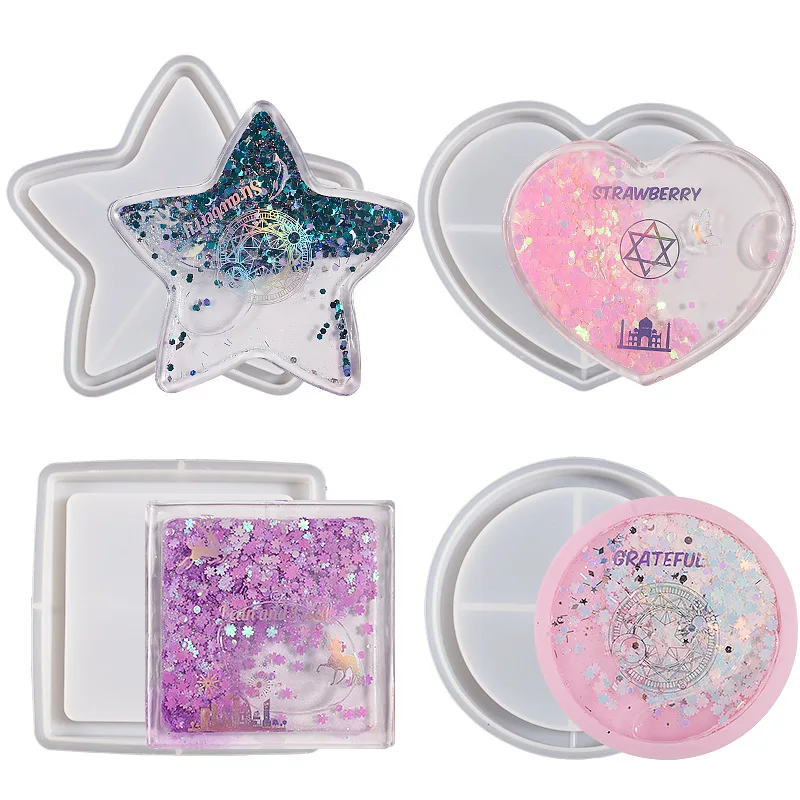 Epoxy Resin Square round Love Five-Pointed Star Quicksand Listing Diy Photo Frame Silicone Mold
