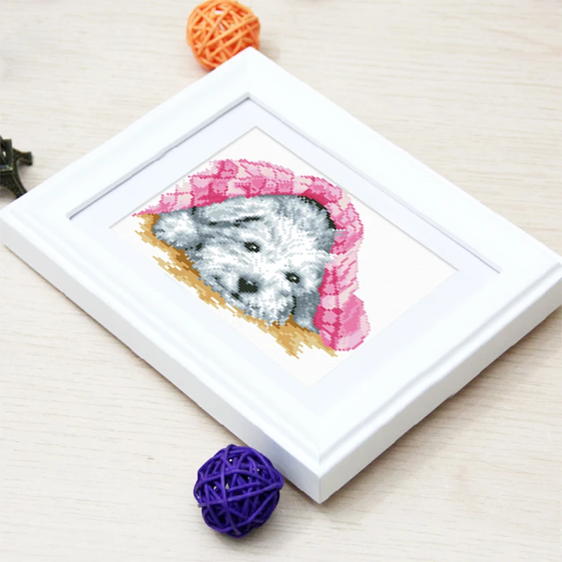 embroider DIY DMC Cross stitch Sets For Embroidery kits Pink towel dog  factory direct sale  cartoon