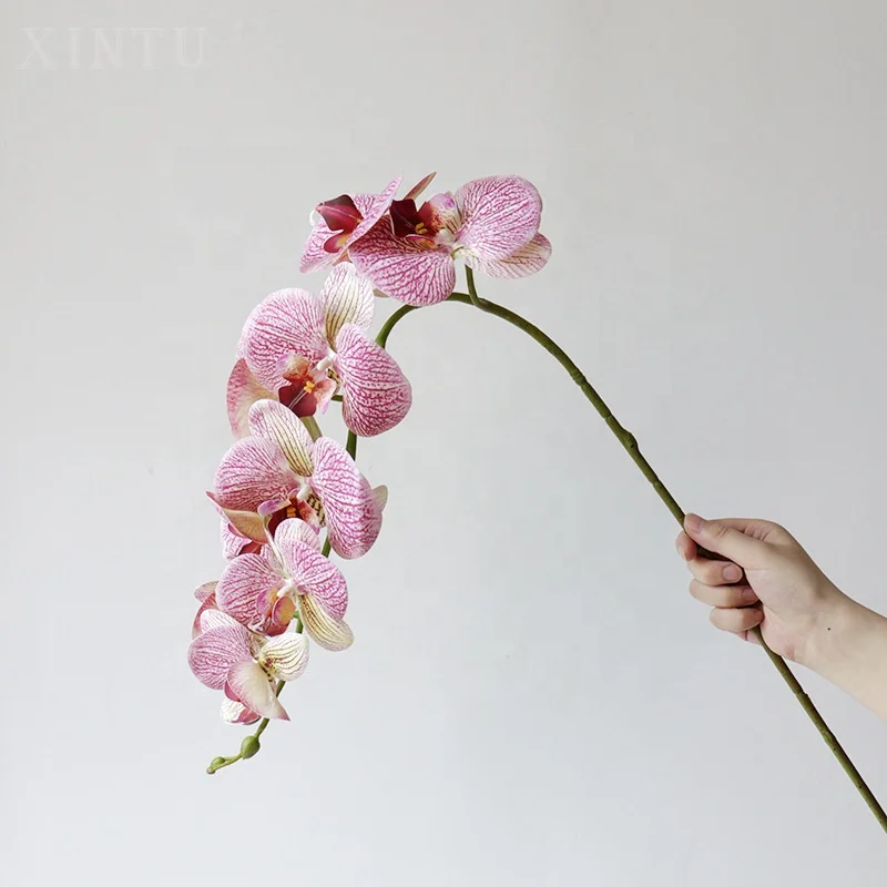 O-X834 Wholesale 9 Heads White Dusty Pink Phalaenopsis Orchids Long Stem Latex Real Touch Artificial Orchids Phalaenopsis